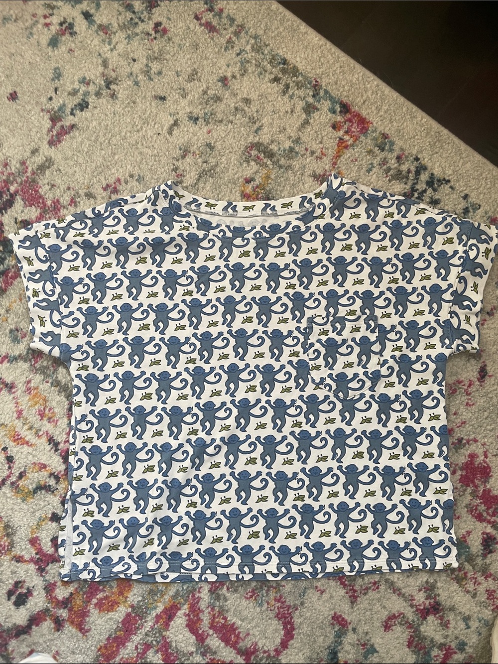 Roller Rabbit Blue Monkey Pocket Tee Shirt T-Shirt Short Sleeve Pima Cotton